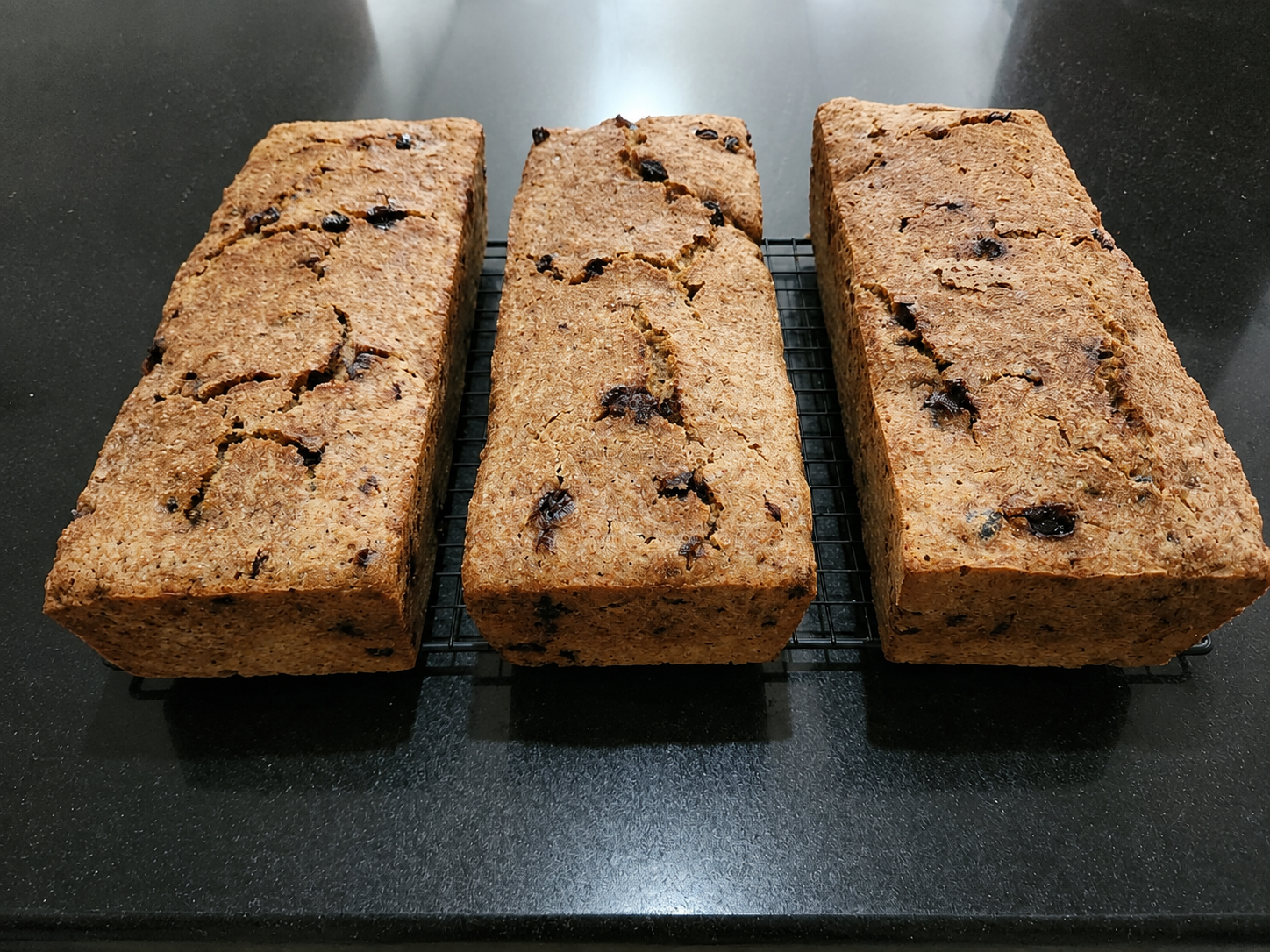 Freshly baked wholegrain loaves cooling